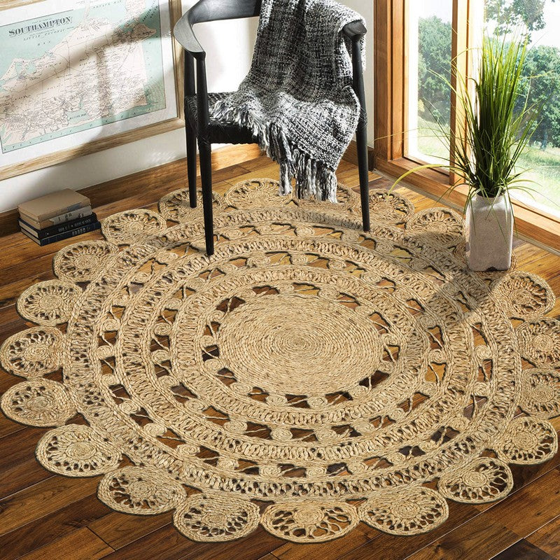 6' Natural Jute Hand Braided Round Rug