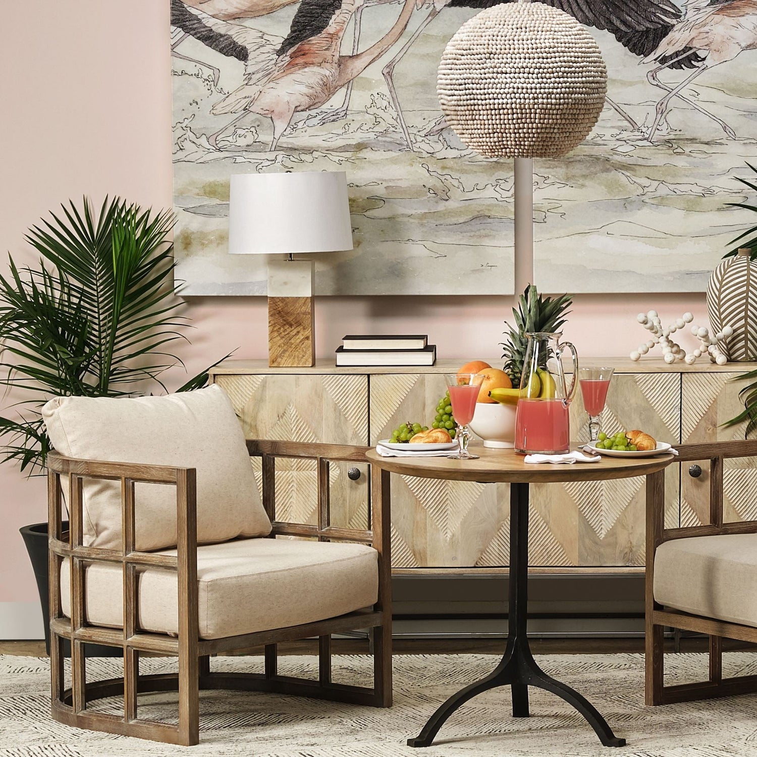 Stylish living room showcasing eco-friendly furniture and decorations with plants and decorative items
