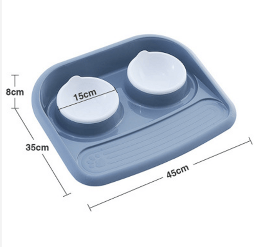 Dual-purpose pet feeding station in blue with two bowls and a non-slip base for easy feeding